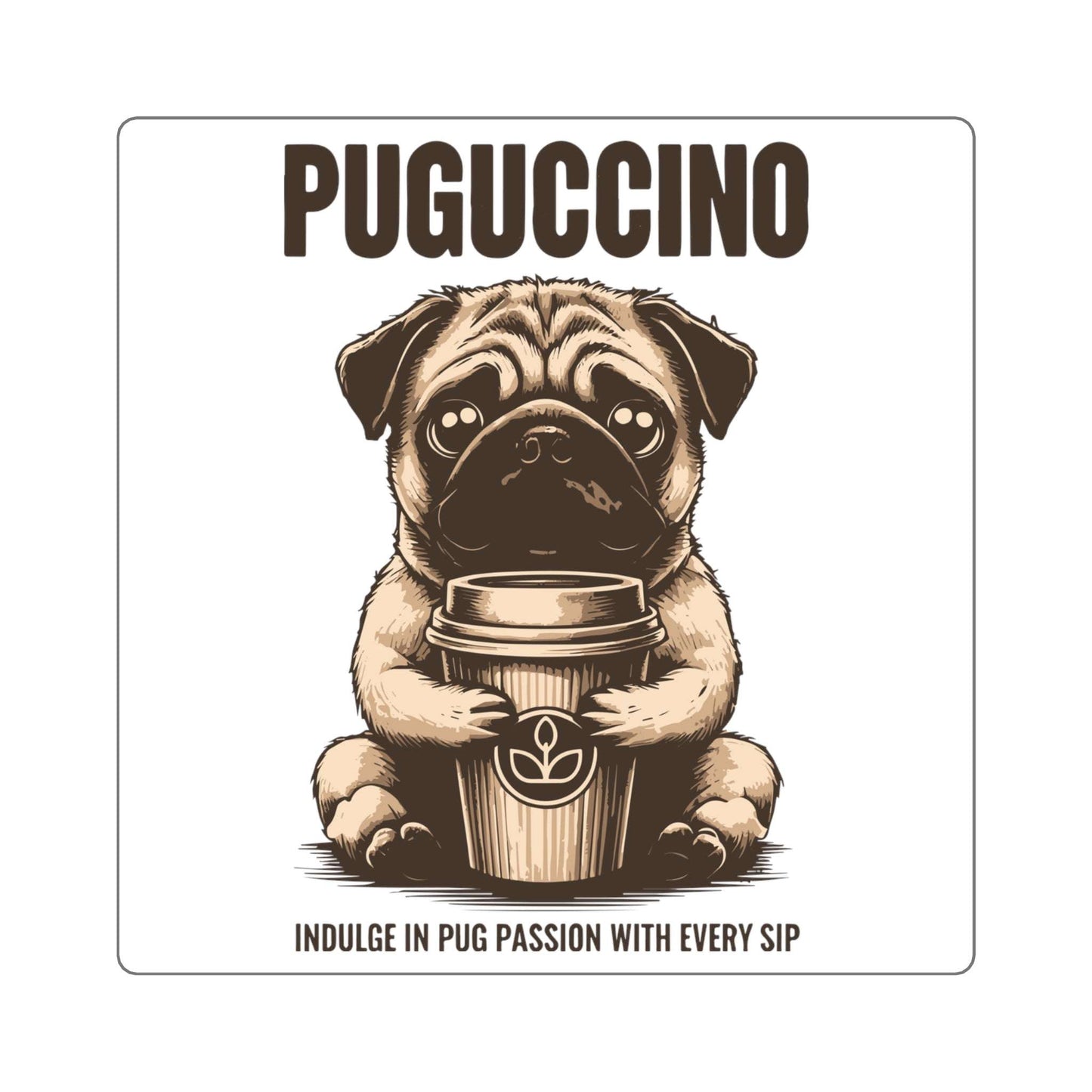 Square Stickers - Cute Pug Puggacino Design
