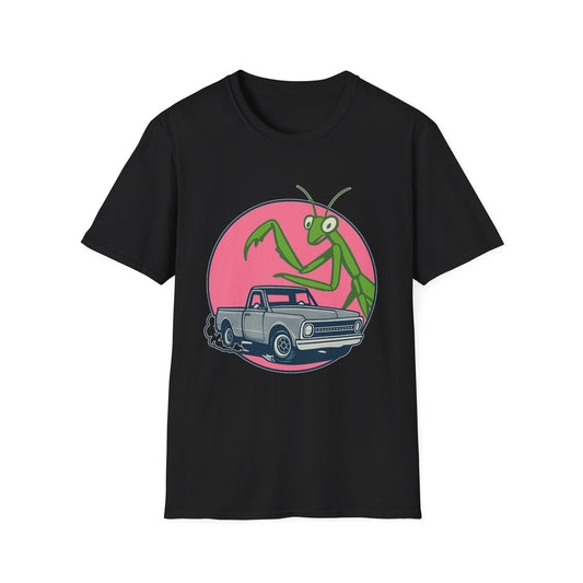 Giant Mantis T-Shirt, Unisex Softstyle Tee, Insect Lover Gift, Car Enthusiast Apparel, Wild Nature Shirt, Fun Graphic Tee