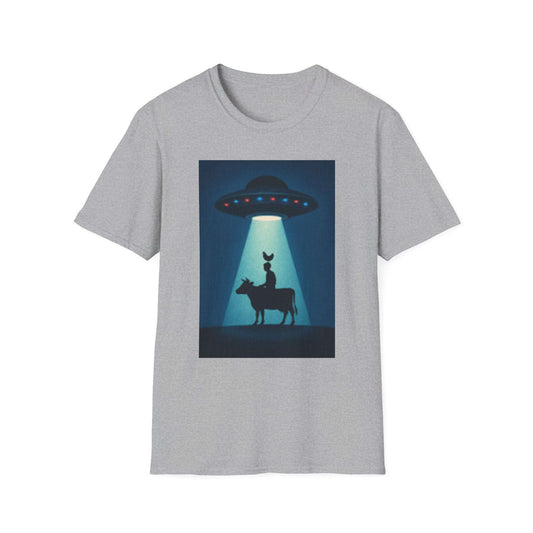 Cow Abduction Unisex T-Shirt, Fun Casual Tee, Unique Graphic Shirt, Quirky Gift Idea, Sci-Fi Humor Apparel