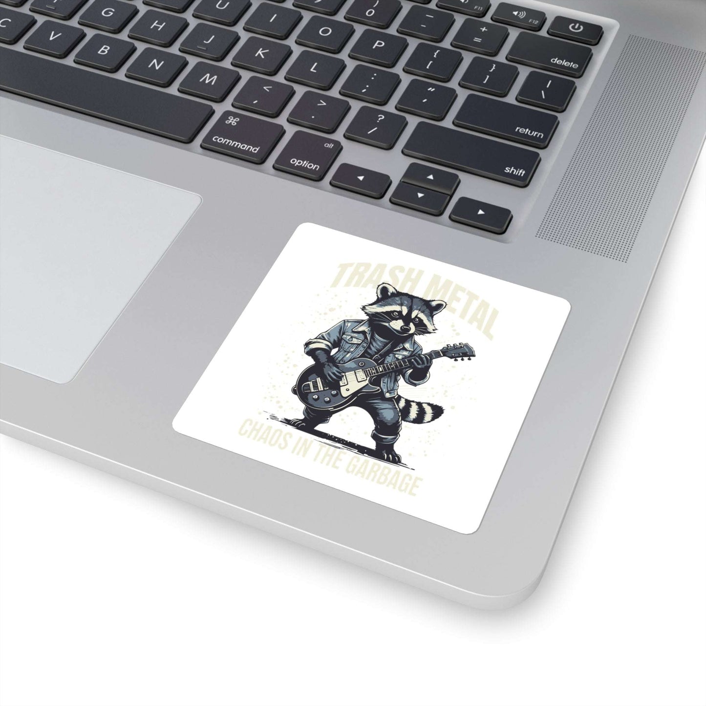 Square Stickers - Rock and Roll Raccoon Guitar Player Trash Bandit Design