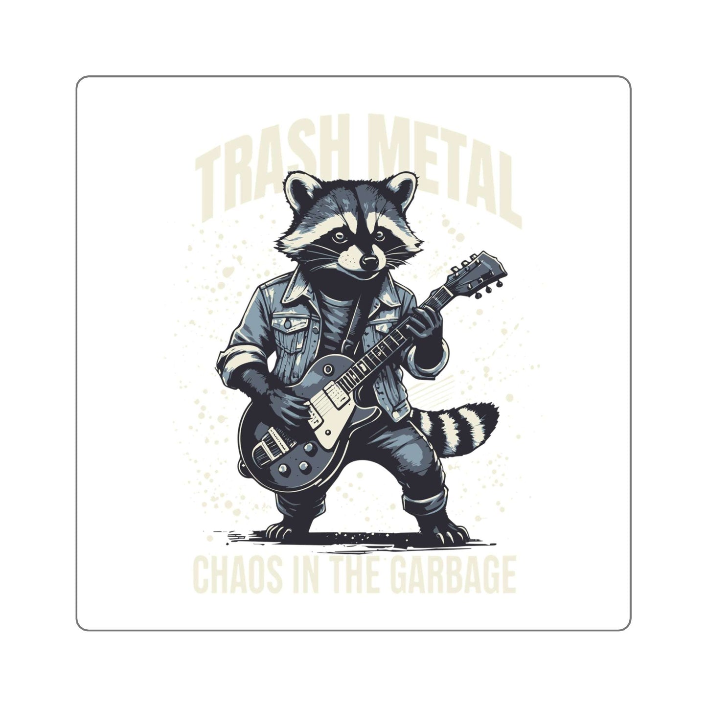 Square Stickers - Rock and Roll Raccoon Guitar Player Trash Bandit Design