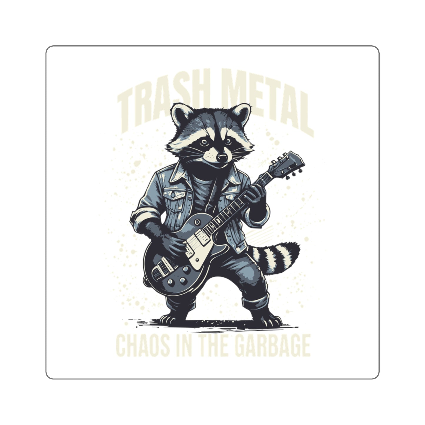 Square Stickers - Rock and Roll Raccoon Guitar Player Trash Bandit Design