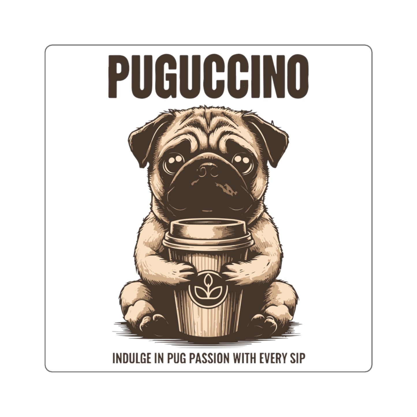 Square Stickers - Cute Pug Puggacino Design