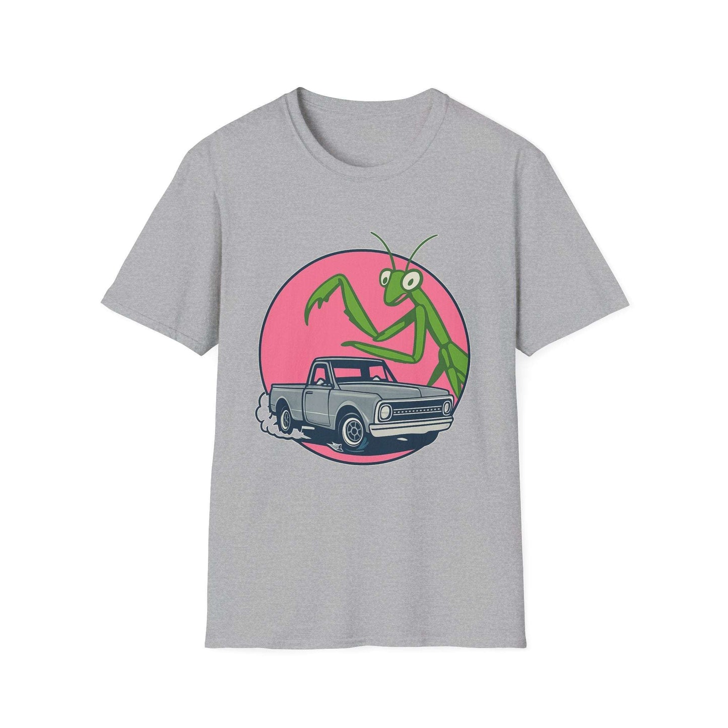 Giant Mantis T-Shirt, Unisex Softstyle Tee, Insect Lover Gift, Car Enthusiast Apparel, Wild Nature Shirt, Fun Graphic Tee