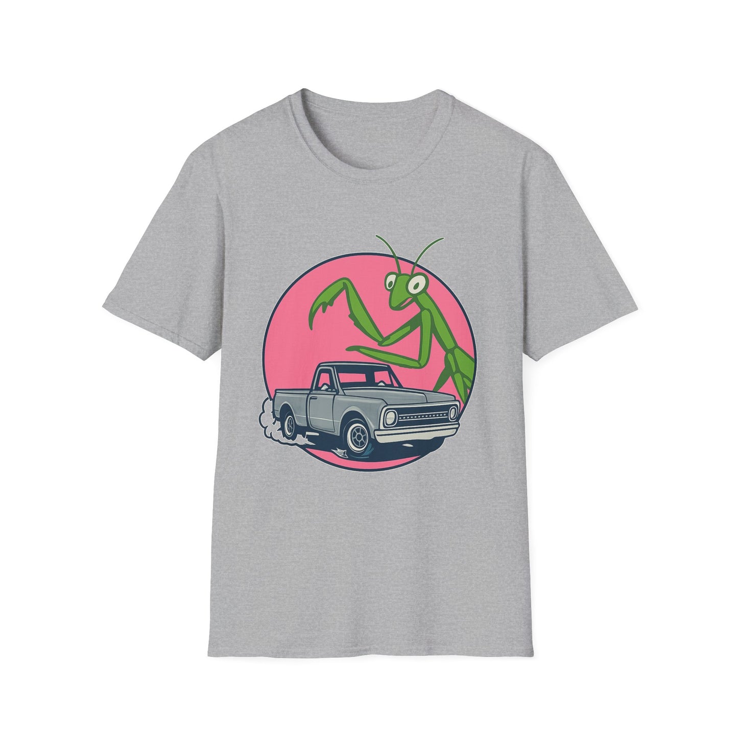 Giant Mantis T-Shirt, Unisex Softstyle Tee, Insect Lover Gift, Car Enthusiast Apparel, Wild Nature Shirt, Fun Graphic Tee