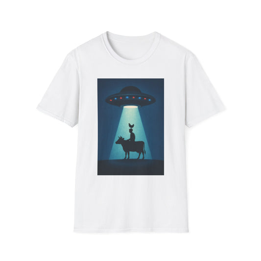 Cow Abduction Unisex T-Shirt, Fun Casual Tee, Unique Graphic Shirt, Quirky Gift Idea, Sci-Fi Humor Apparel