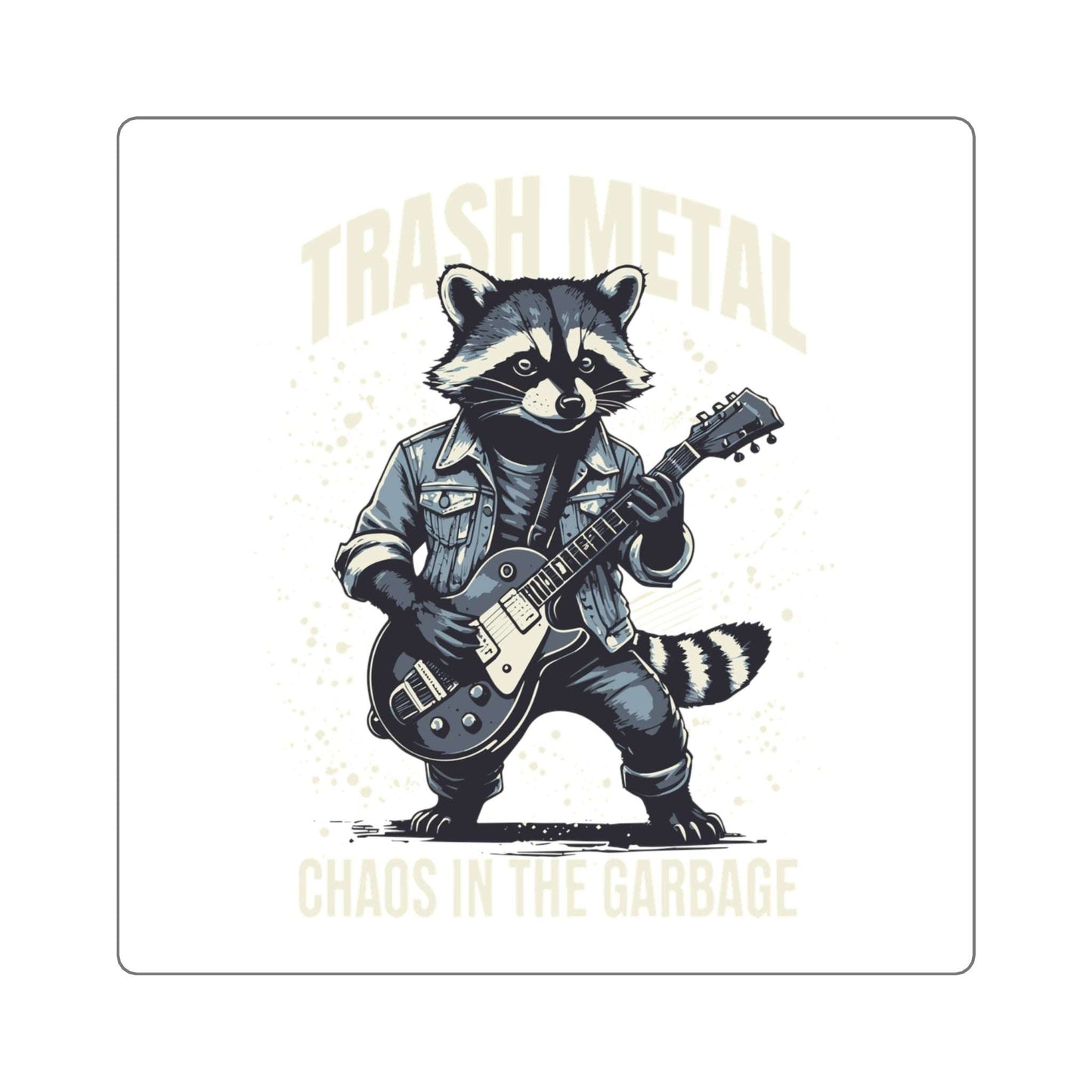 Square Stickers - Rock and Roll Raccoon Guitar Player Trash Bandit Design