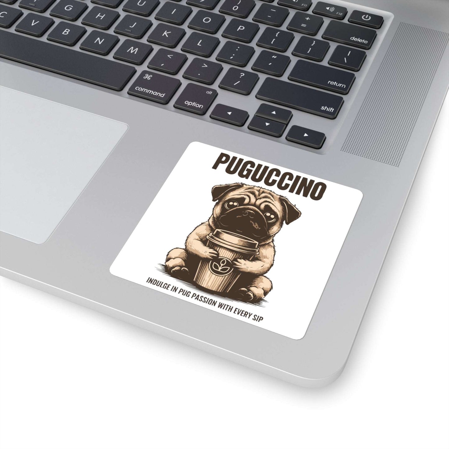 Square Stickers - Cute Pug Puggacino Design