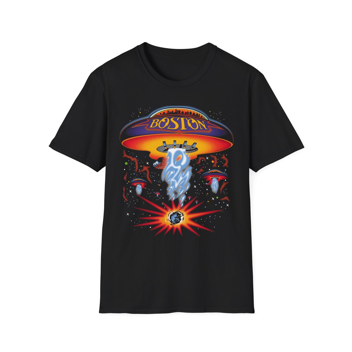 Retro Boston Graphic T-Shirt, Unisex Softstyle Tee, Casual Wear, Gift for Music Lovers, Vacation Wardrobe, Retro Vibe Tee