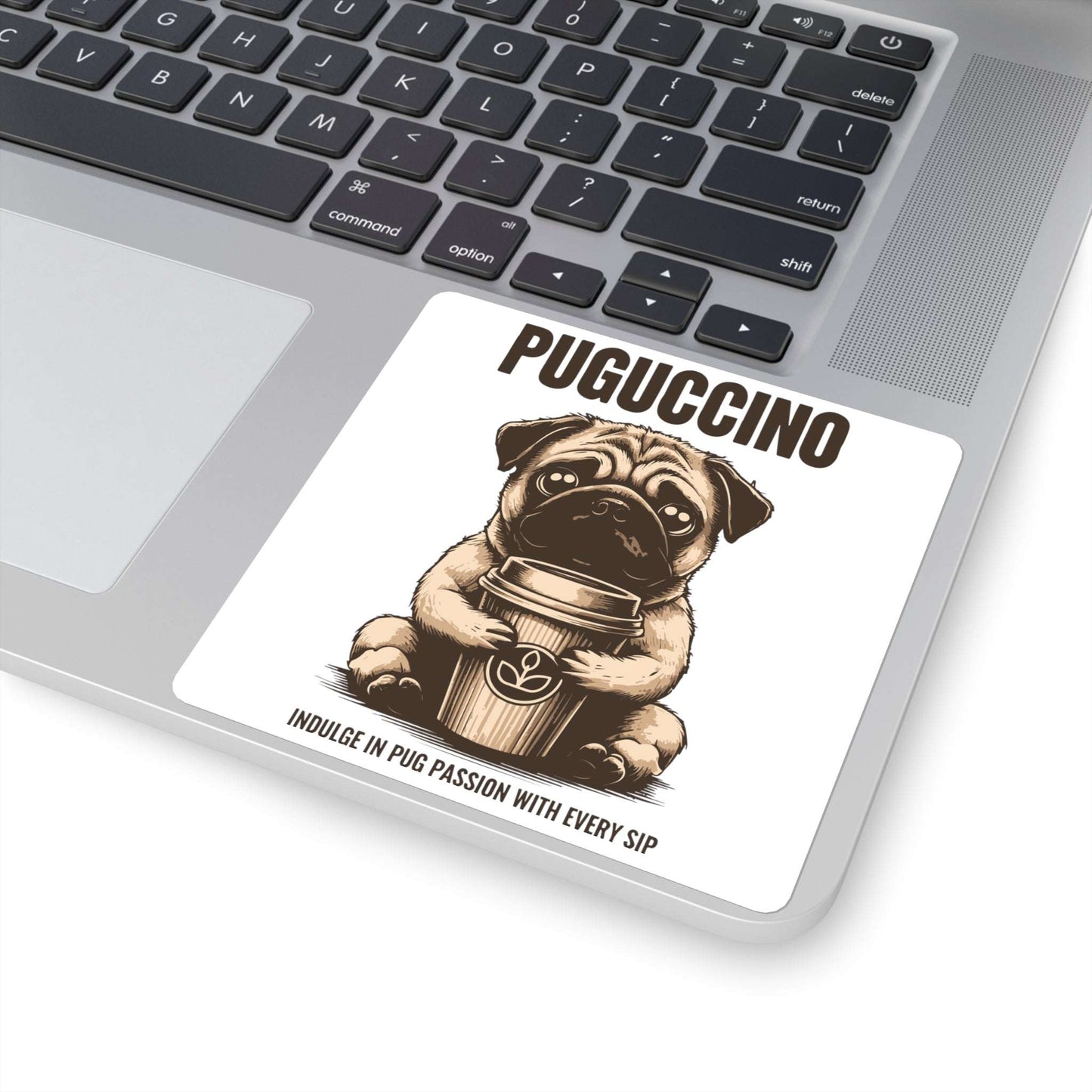 Square Stickers - Cute Pug Puggacino Design