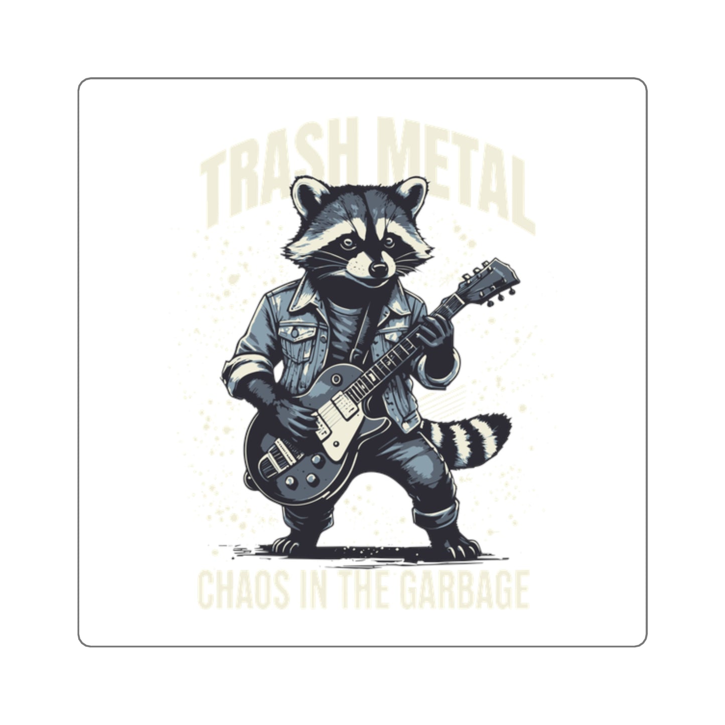 Square Stickers - Rock and Roll Raccoon Guitar Player Trash Bandit Design