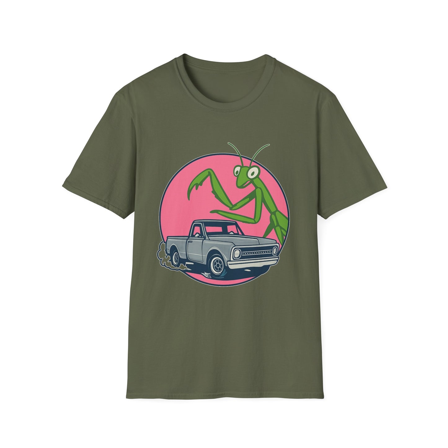 Giant Mantis T-Shirt, Unisex Softstyle Tee, Insect Lover Gift, Car Enthusiast Apparel, Wild Nature Shirt, Fun Graphic Tee