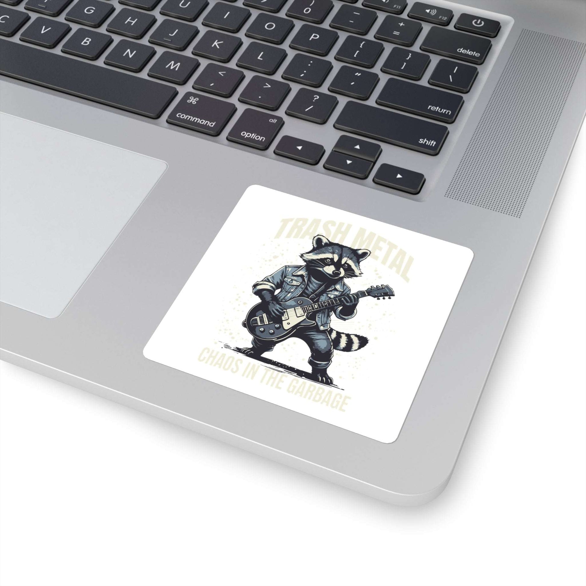 Square Stickers - Rock and Roll Raccoon Guitar Player Trash Bandit Design
