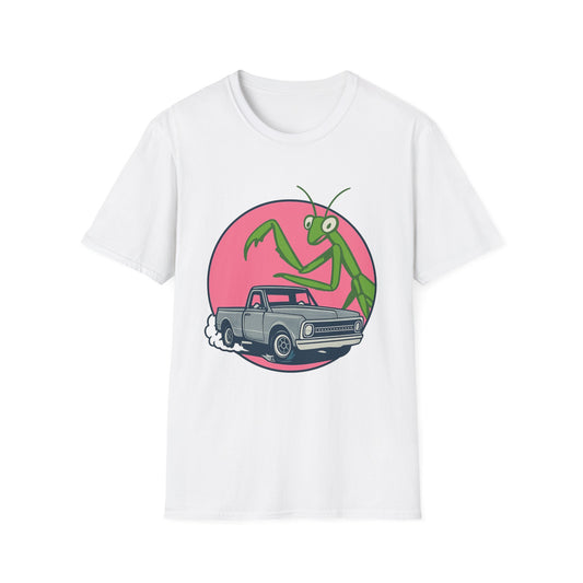 Giant Mantis T-Shirt, Unisex Softstyle Tee, Insect Lover Gift, Car Enthusiast Apparel, Wild Nature Shirt, Fun Graphic Tee