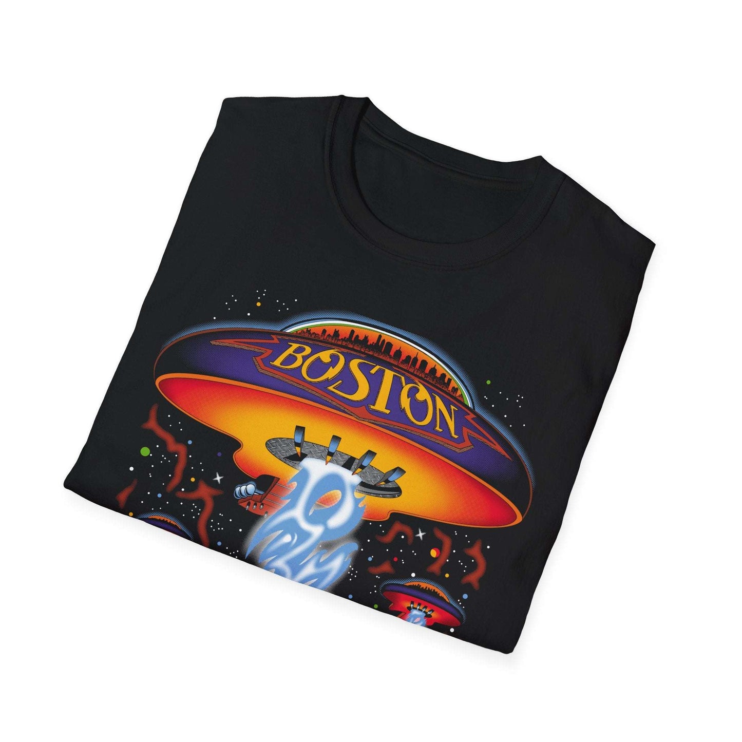 Retro Boston Graphic T-Shirt, Unisex Softstyle Tee, Casual Wear, Gift for Music Lovers, Vacation Wardrobe, Retro Vibe Tee