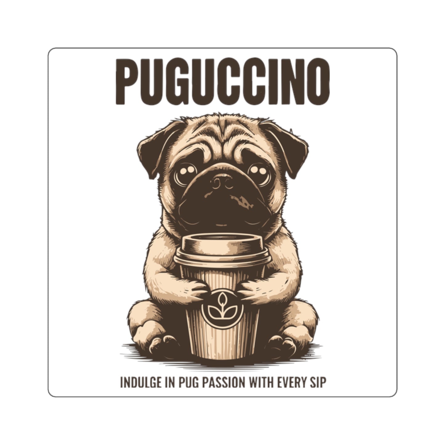 Square Stickers - Cute Pug Puggacino Design