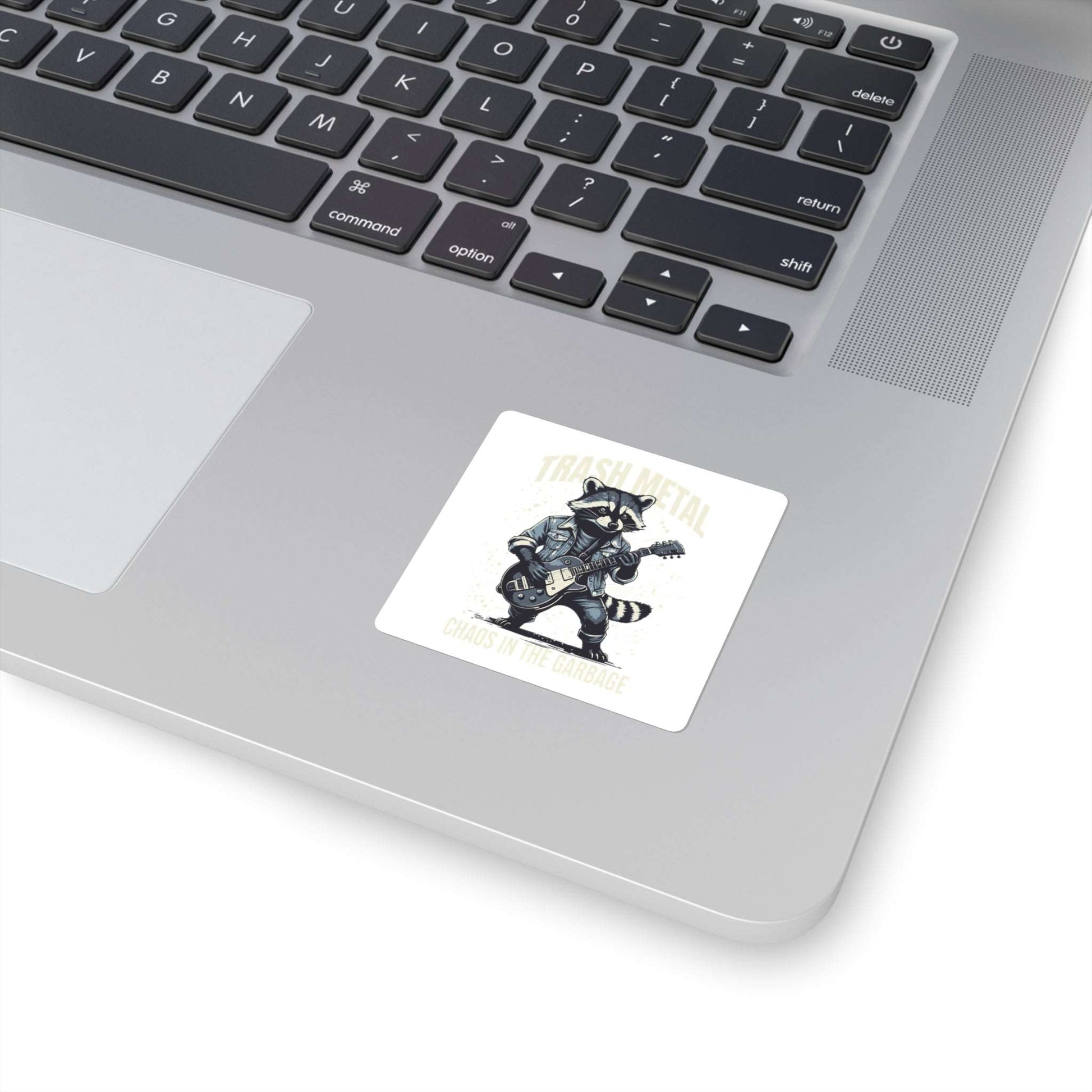 Square Stickers - Rock and Roll Raccoon Guitar Player Trash Bandit Design