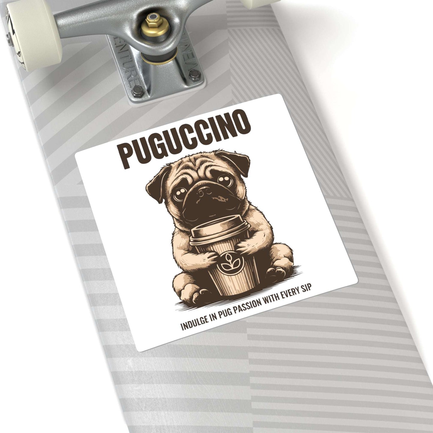 Square Stickers - Cute Pug Puggacino Design