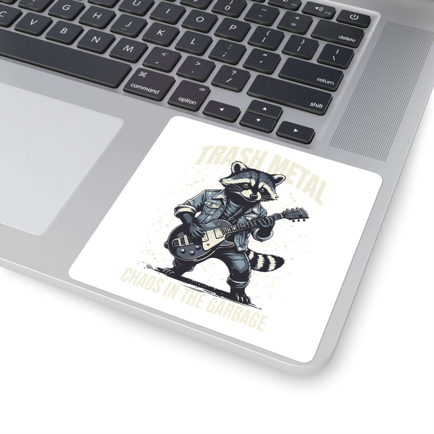 Square Stickers - Rock and Roll Raccoon Guitar Player Trash Bandit Design